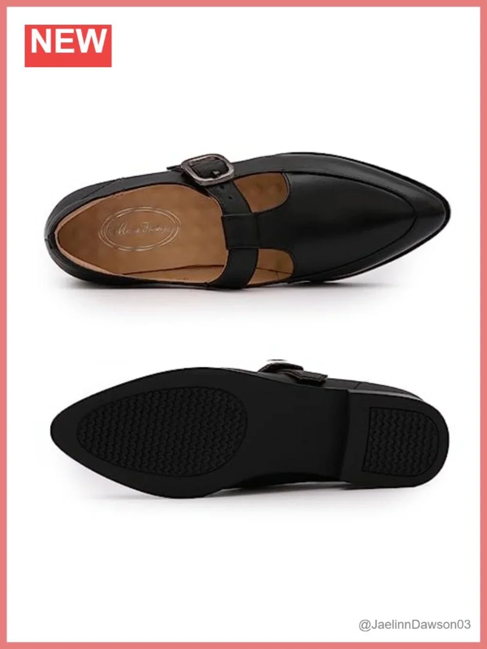 Women's Leather Pointed Toe T Strap Mary Jane Loafer Office Flat Cushioned Low